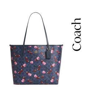 Coach Navy Cherry Pattern Tote